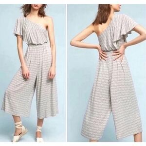 Maeve Anthropologie one shoulder wide leg cropped jersey jumpsuit size small